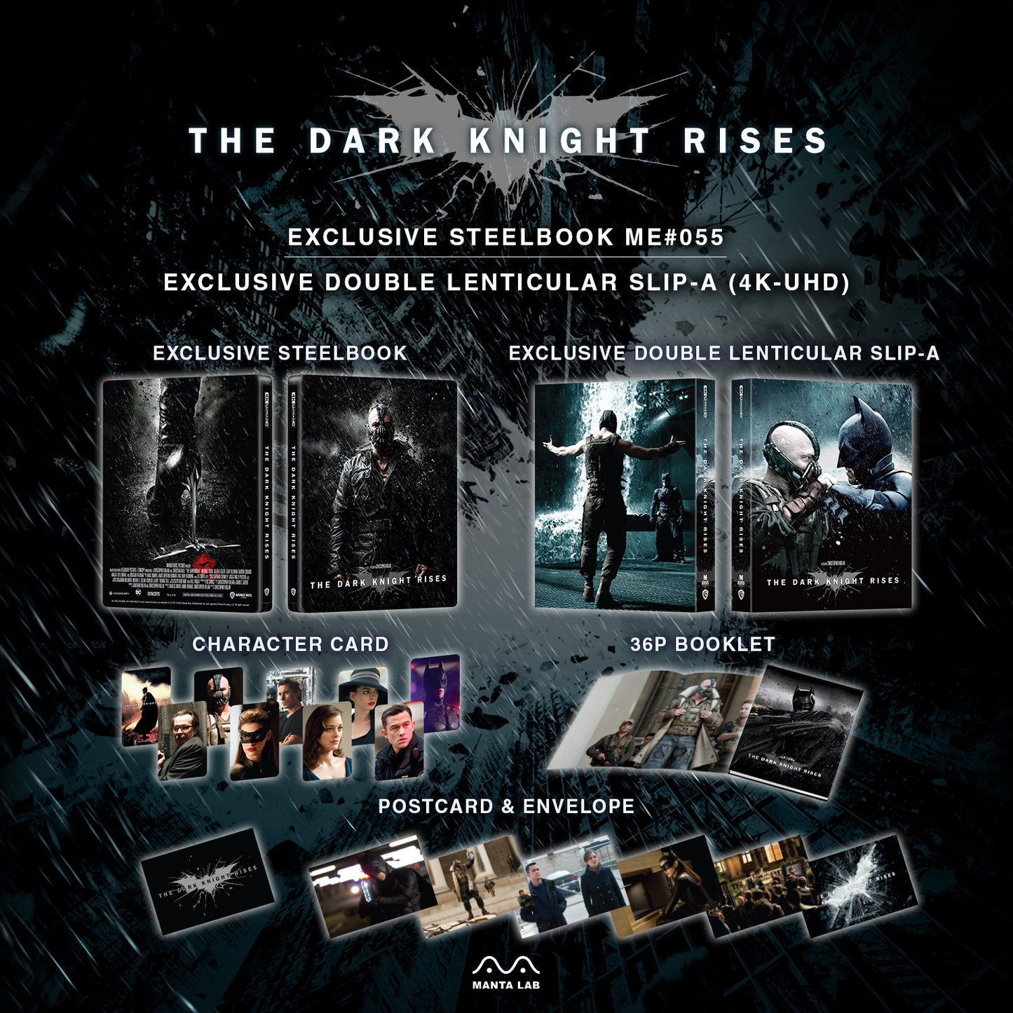 The Dark Knight Rises 4K UHD Steelbook Manta Lab Exclusive ME#55 Double Lenticular Full Slip A