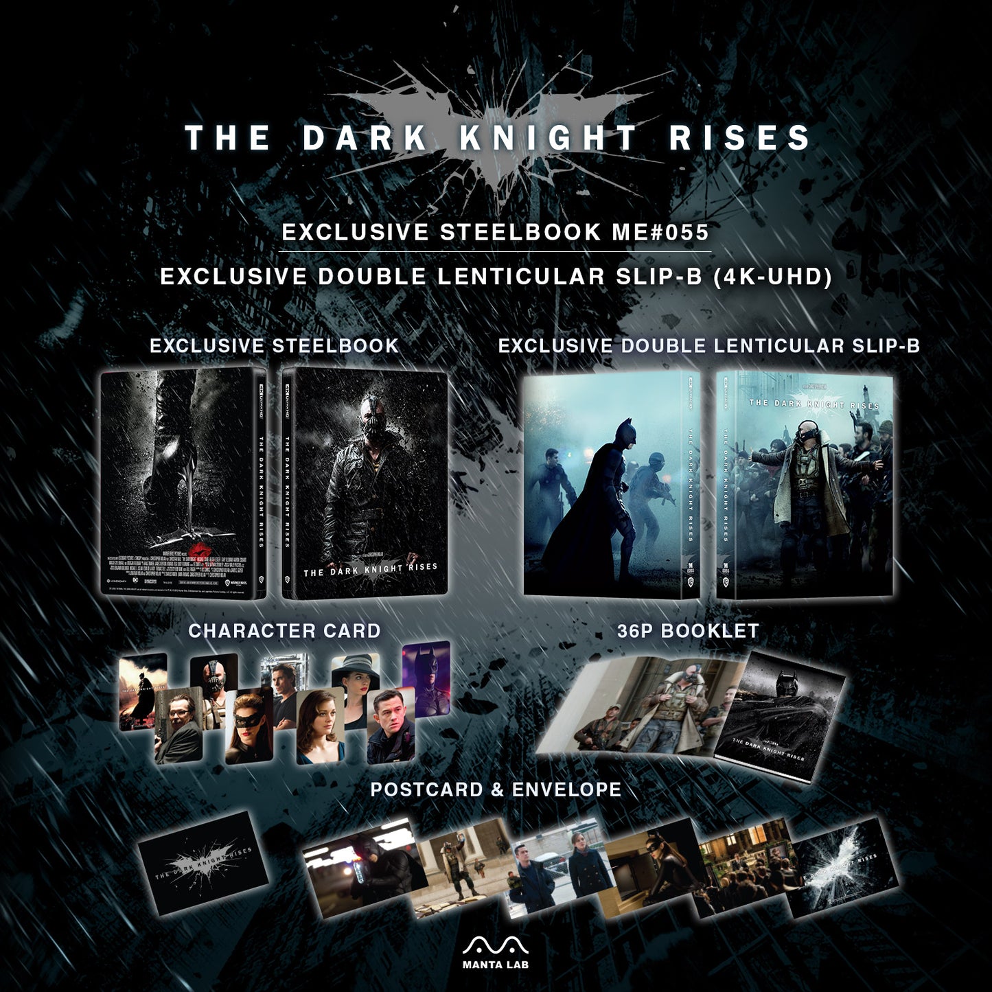 The Dark Knight Rises 4K UHD Steelbook Manta Lab Exclusive ME#55 Double Lenticular Full Slip B