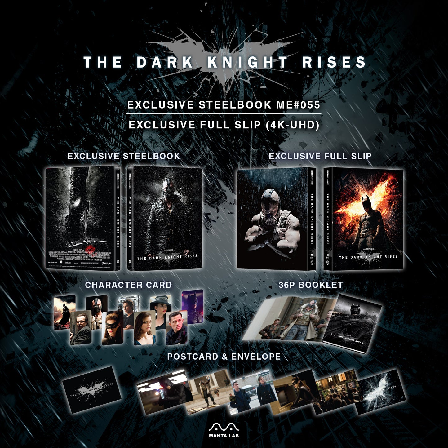 The Dark Knight Rises 4K UHD Steelbook Manta Lab Exclusive ME#55 Full Slip