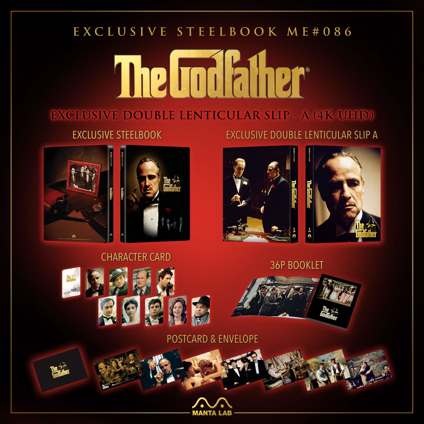 The Godfather 4K Blu-ray Steelbook Manta Lab Exclusive ME#86 Double Lenticular Full Slip A - PREORDER