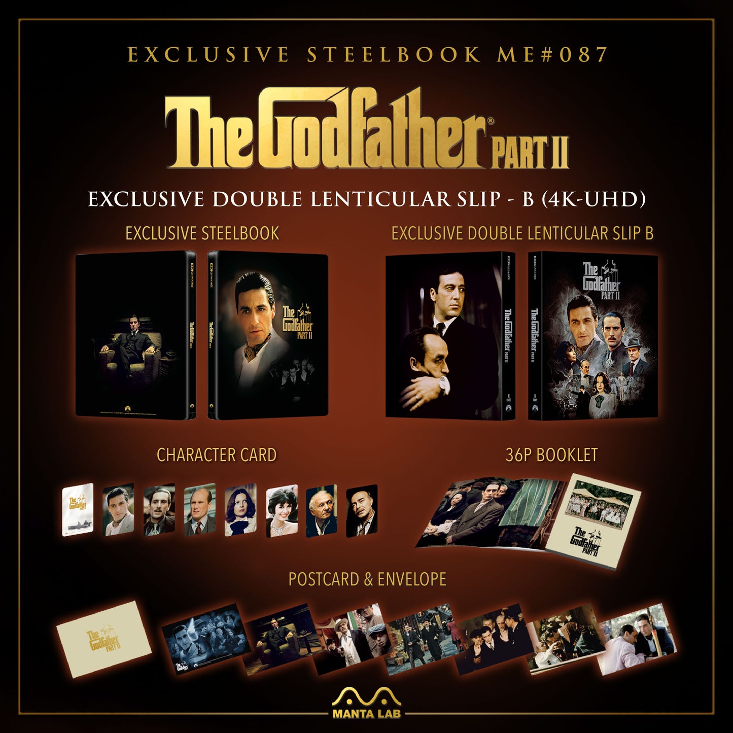 The Godfather Part 2 4K Blu-ray Steelbook Manta Lab Exclusive ME#87 Double Lenticular Full Slip A - PREORDER