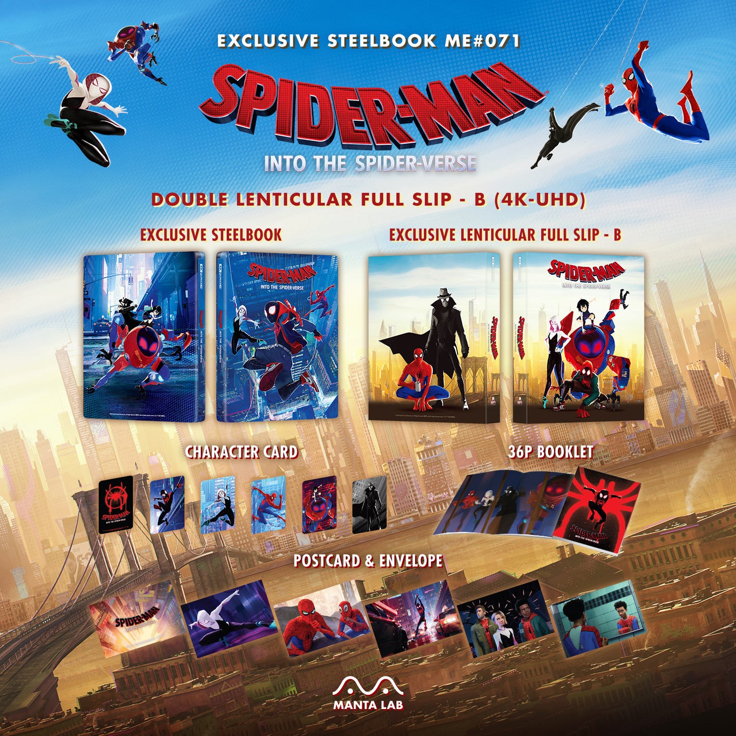Spider-man: Into the Spider-Verse 4K Blu-ray Steelbook Manta Lab Exclusive ME#71 Double Lenticular Full Slip B - PREORDER