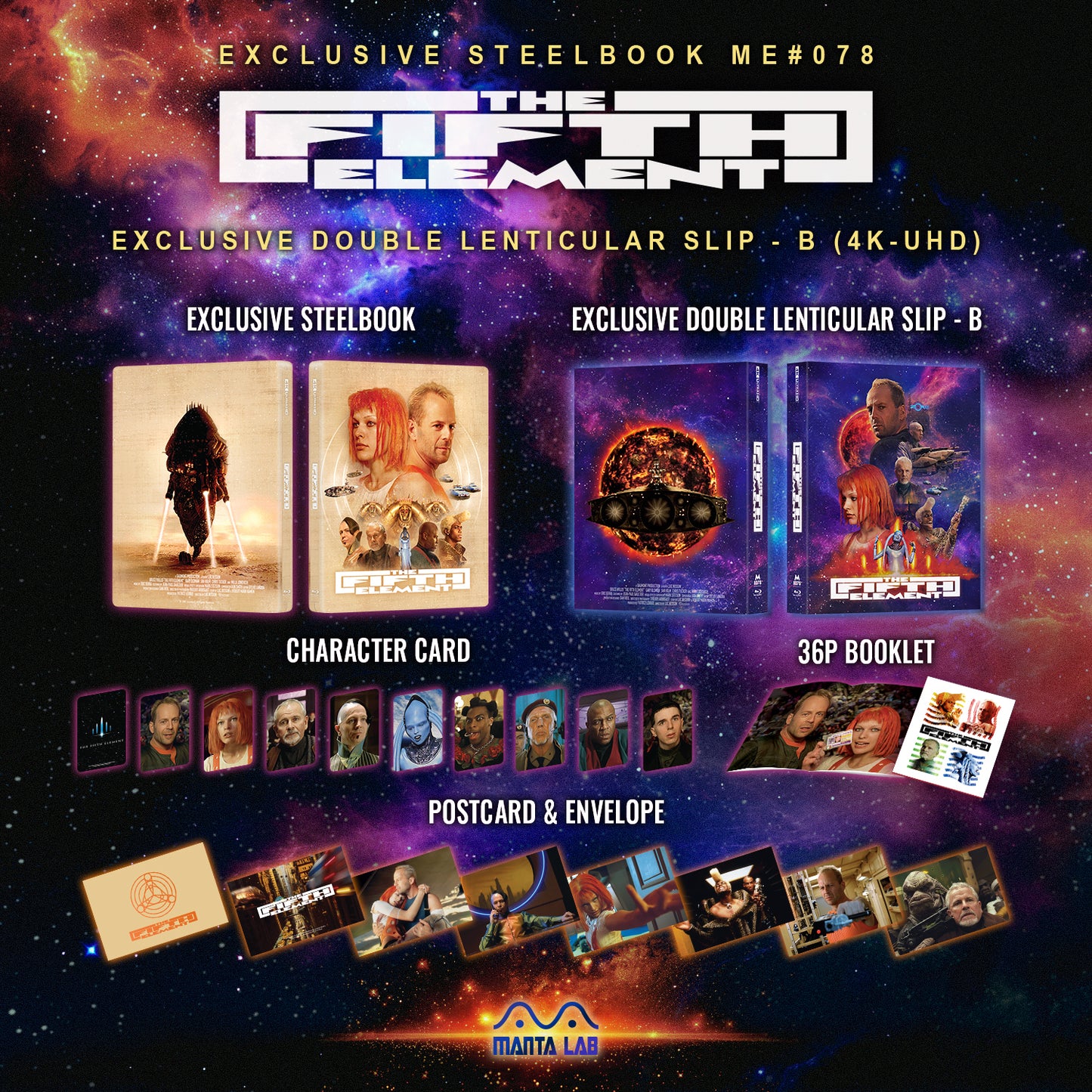 The Fifth Element 4K UHD Steelbook Manta Lab Exclusive ME#78 Double Lenticular Full Slip B - PREORDER