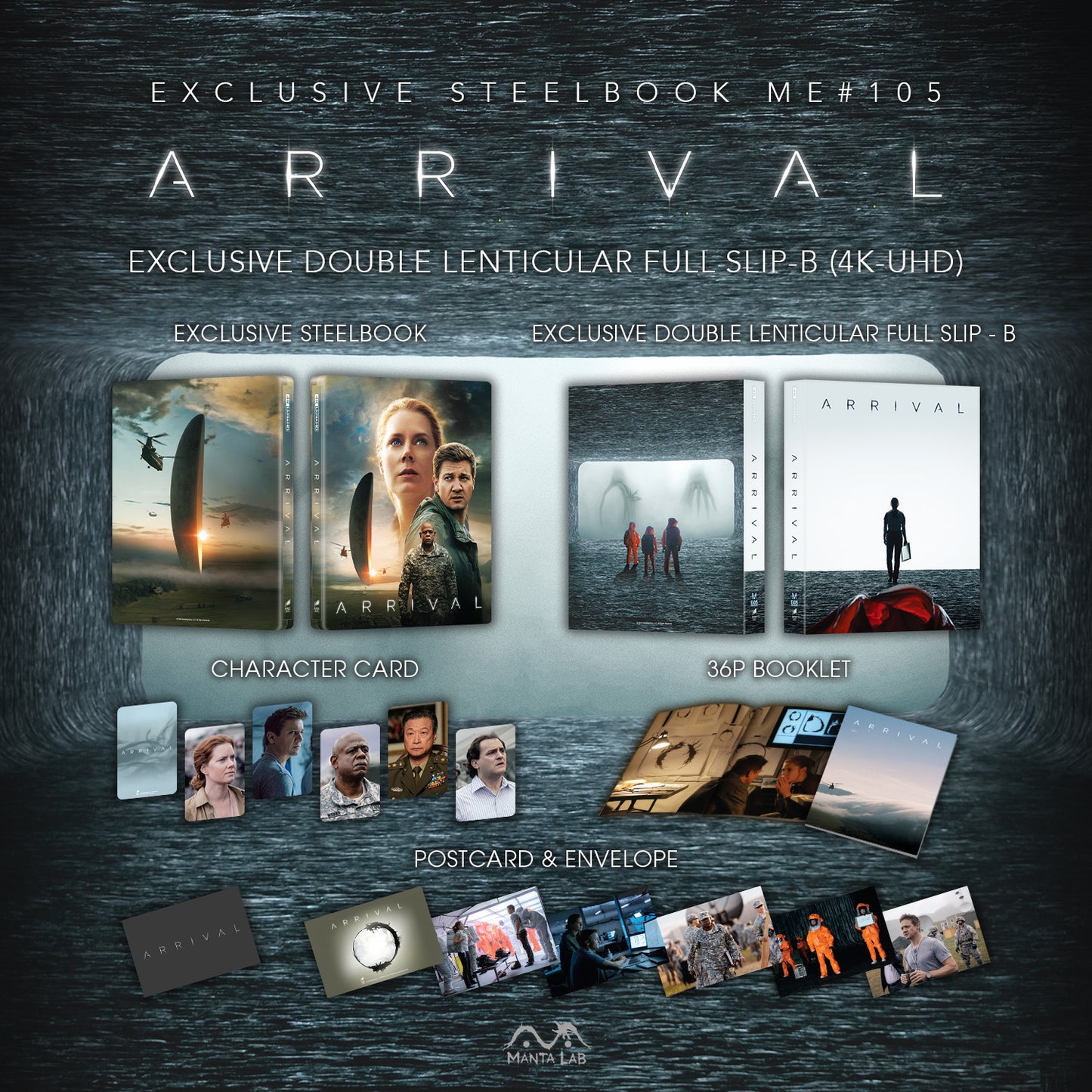 Arrival 4K Blu-ray Steelbook Manta Lab Exclusive ME#105 Double Lenticular Full Slip B - PREORDER