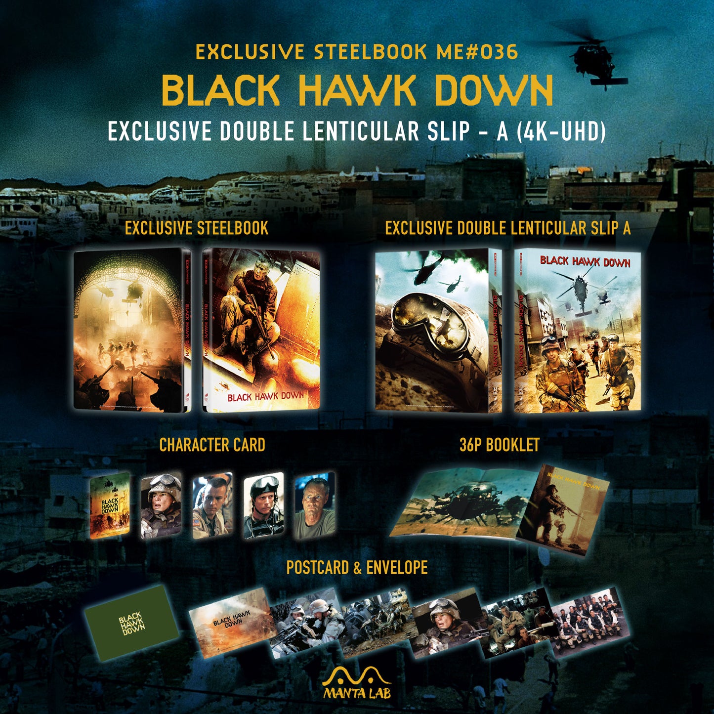 Black Hawk Down 4K Blu-ray Steelbook Manta Lab Exclusive ME#36 Double Lenticular Full Slip A - PREORDER