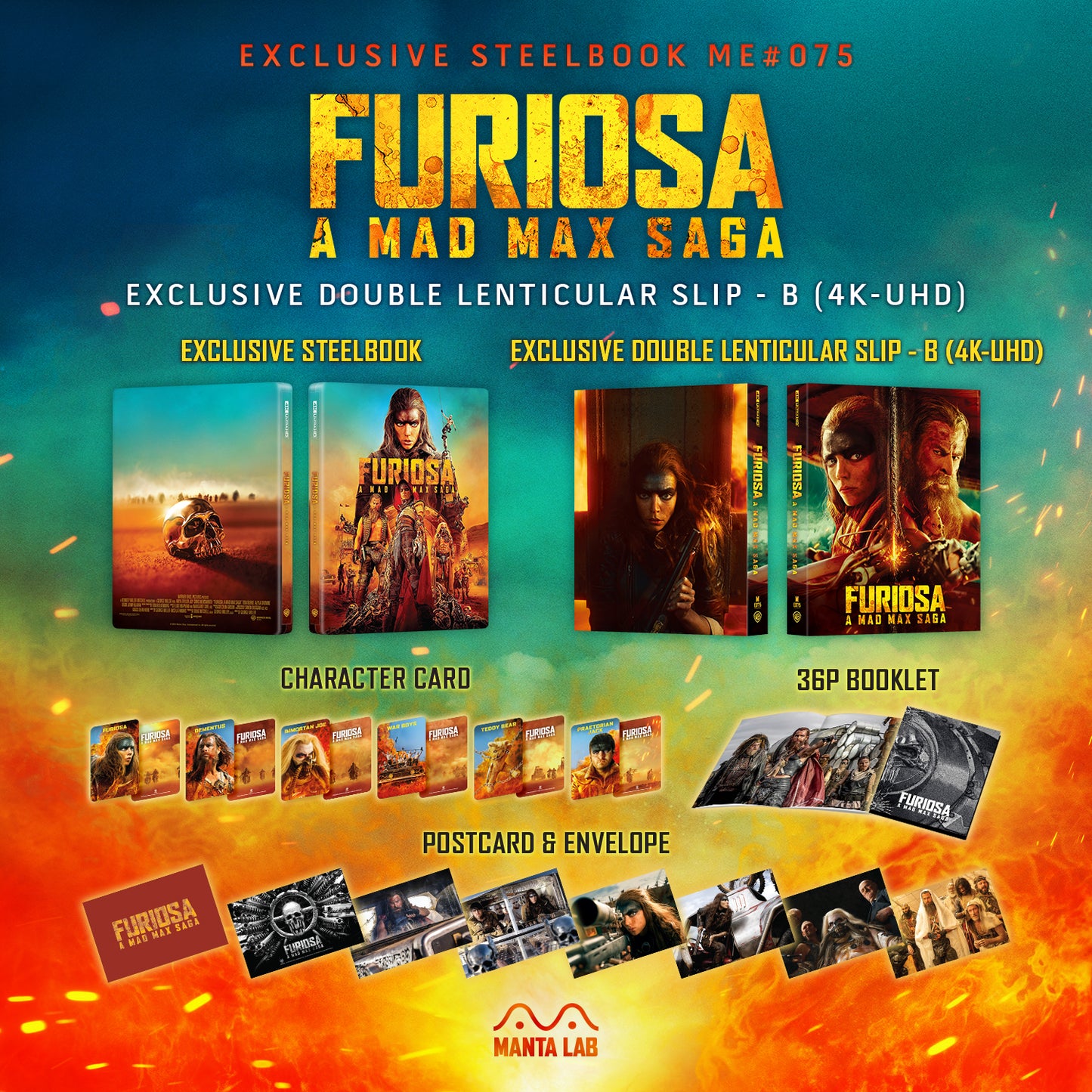 Furiosa: A Mad Max Saga (Standard & Chrome) 4K UHD Steelbook Manta Lab Exclusive ME#75 Double Lenticular Full Slip B