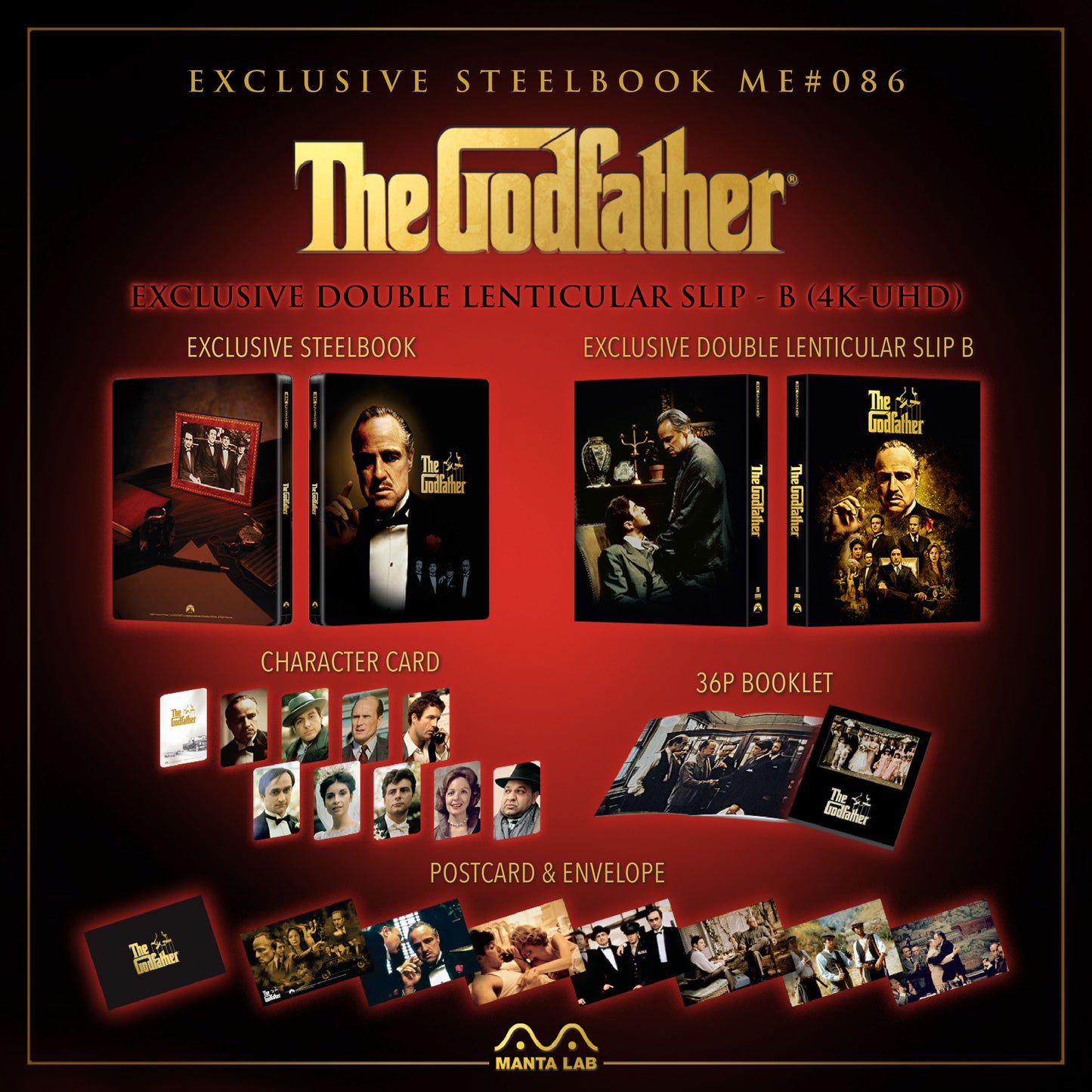 The Godfather 4K Blu-ray Steelbook Manta Lab Exclusive ME#86 Double Lenticular Full Slip B - PREORDER