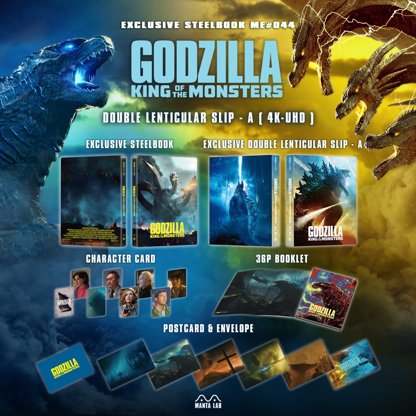 Godzilla: King of the Monsters Steelbook 4K Blu-ray Steelbook Manta Lab Exclusive ME#44 Double Lenticular Full Slip A - PREORDER