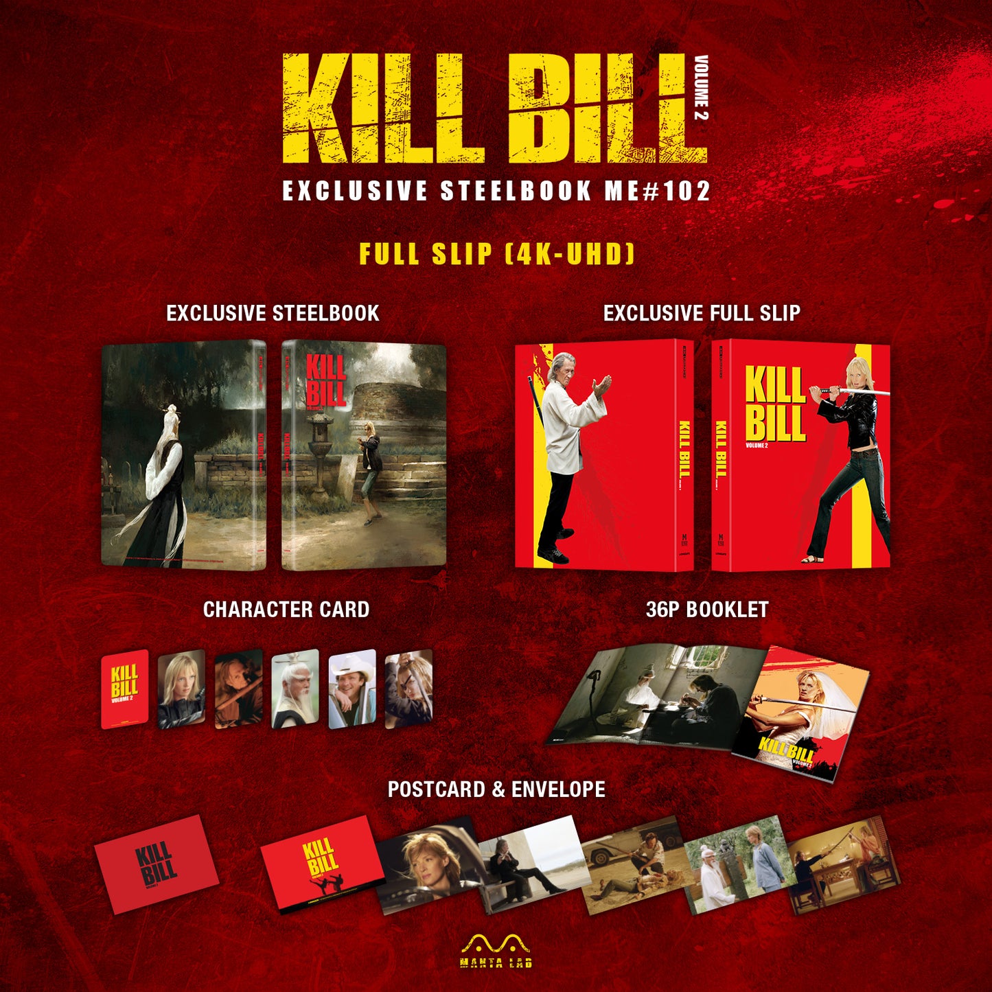 Kill Bill Vol.2 4K Blu-ray Steelbook Manta Lab Exclusive ME#102 Full Slip - PREORDER