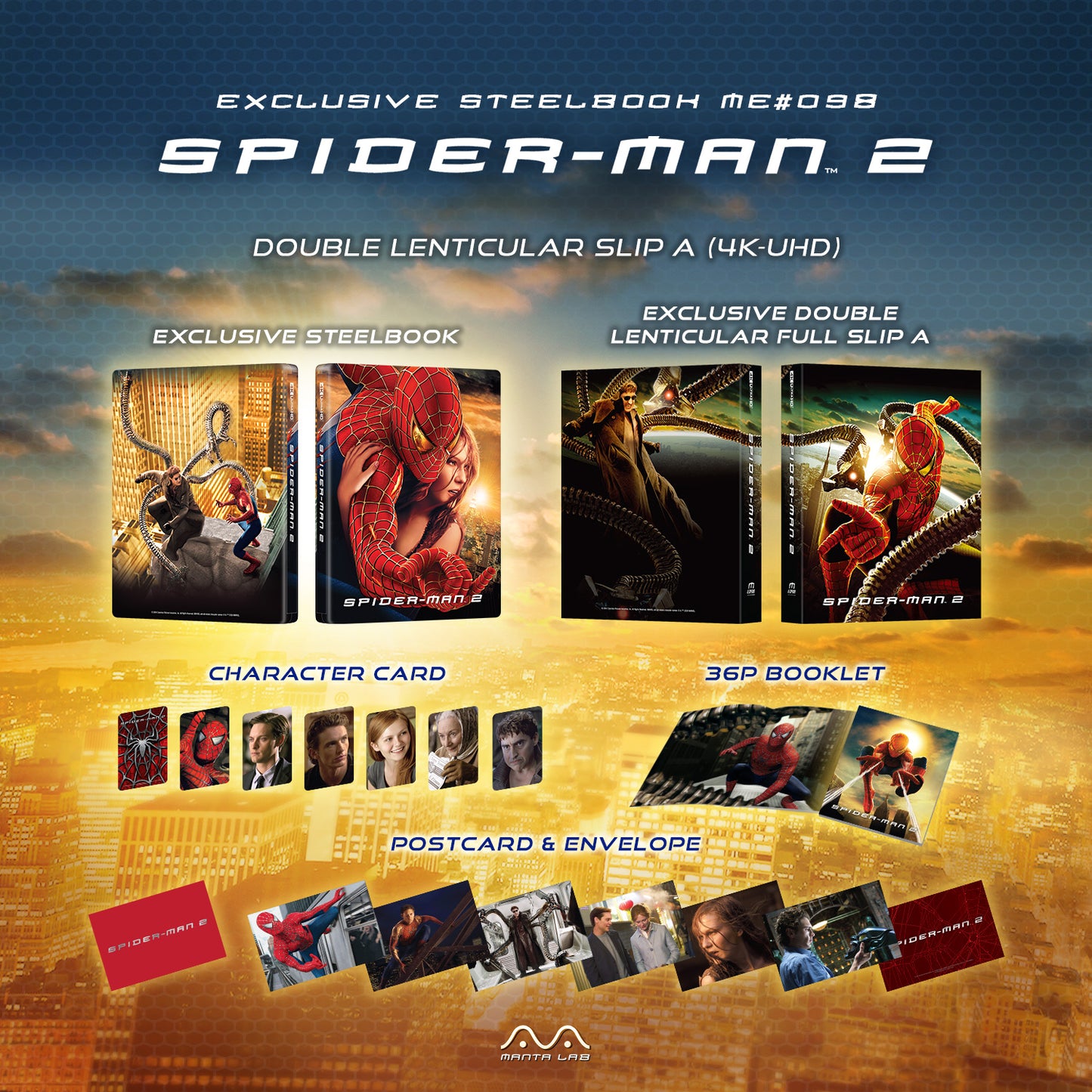 Spider-Man 2 4K Blu-ray Steelbook Manta Lab Exclusive ME#98 Double Lenticular Full Slip A - PREORDER