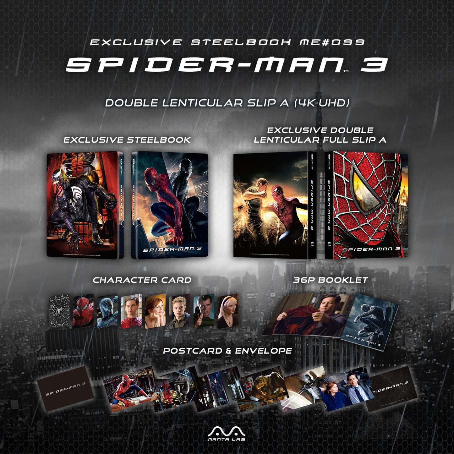 Spider-Man 3 4K Blu-ray Steelbook Manta Lab Exclusive ME#99 Double Lenticular Full Slip A - PREORDER