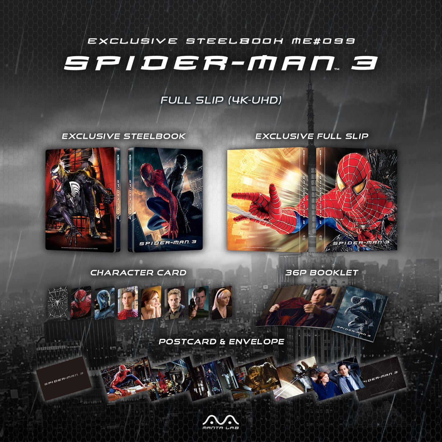 Spider-Man 3 4K Blu-ray Steelbook Manta Lab Exclusive ME#99 Full Slip - PREORDER