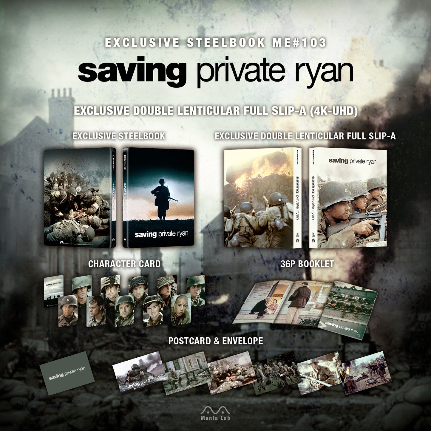 Saving Private Ryan 4K Blu-ray Steelbook Manta Lab Exclusive ME#103 Double Lenticular Full Slip A - PREORDER