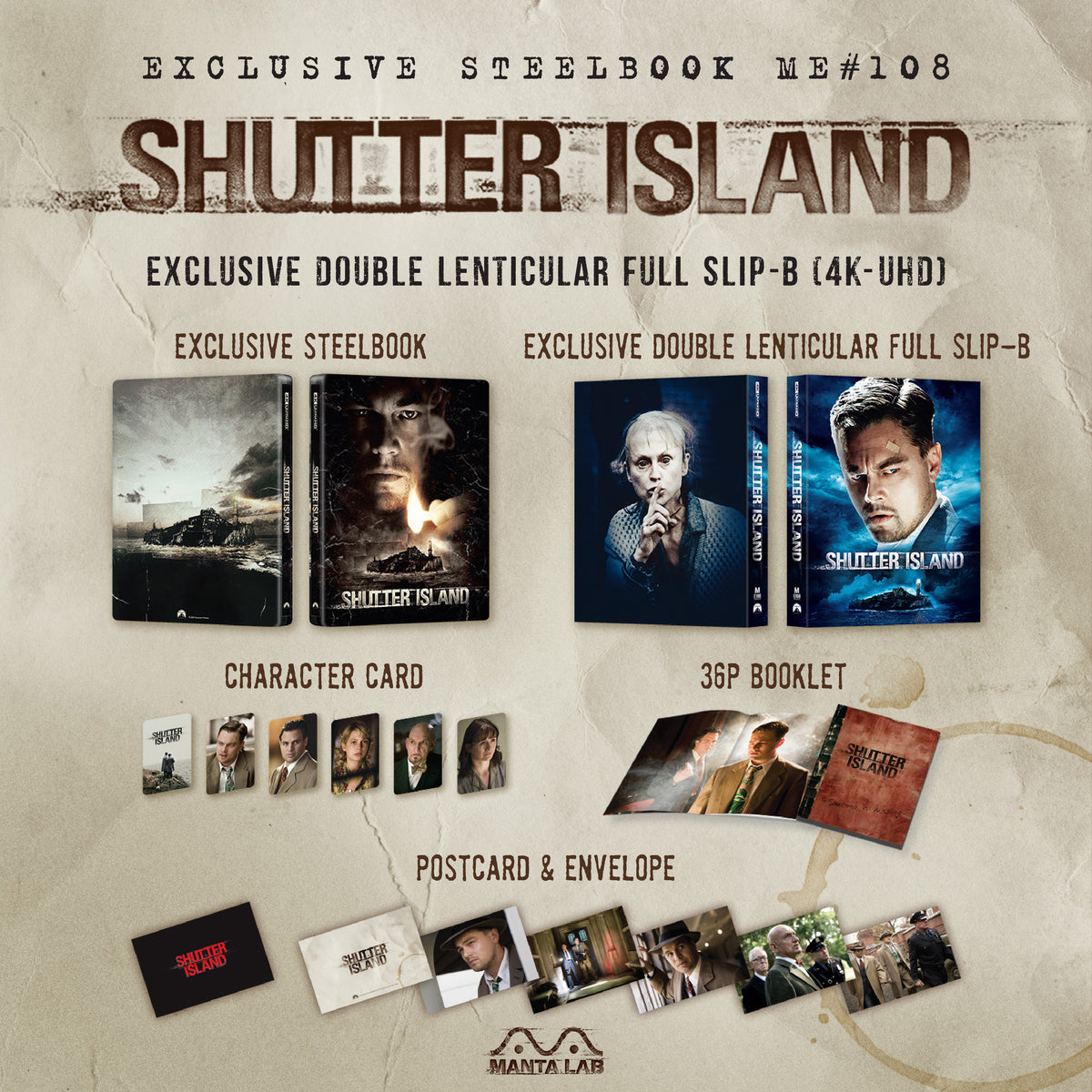 Shutter Island 4K Blu-ray Steelbook Manta Lab Exclusive ME#108 Double Lenticular Full Slip B - PREORDER