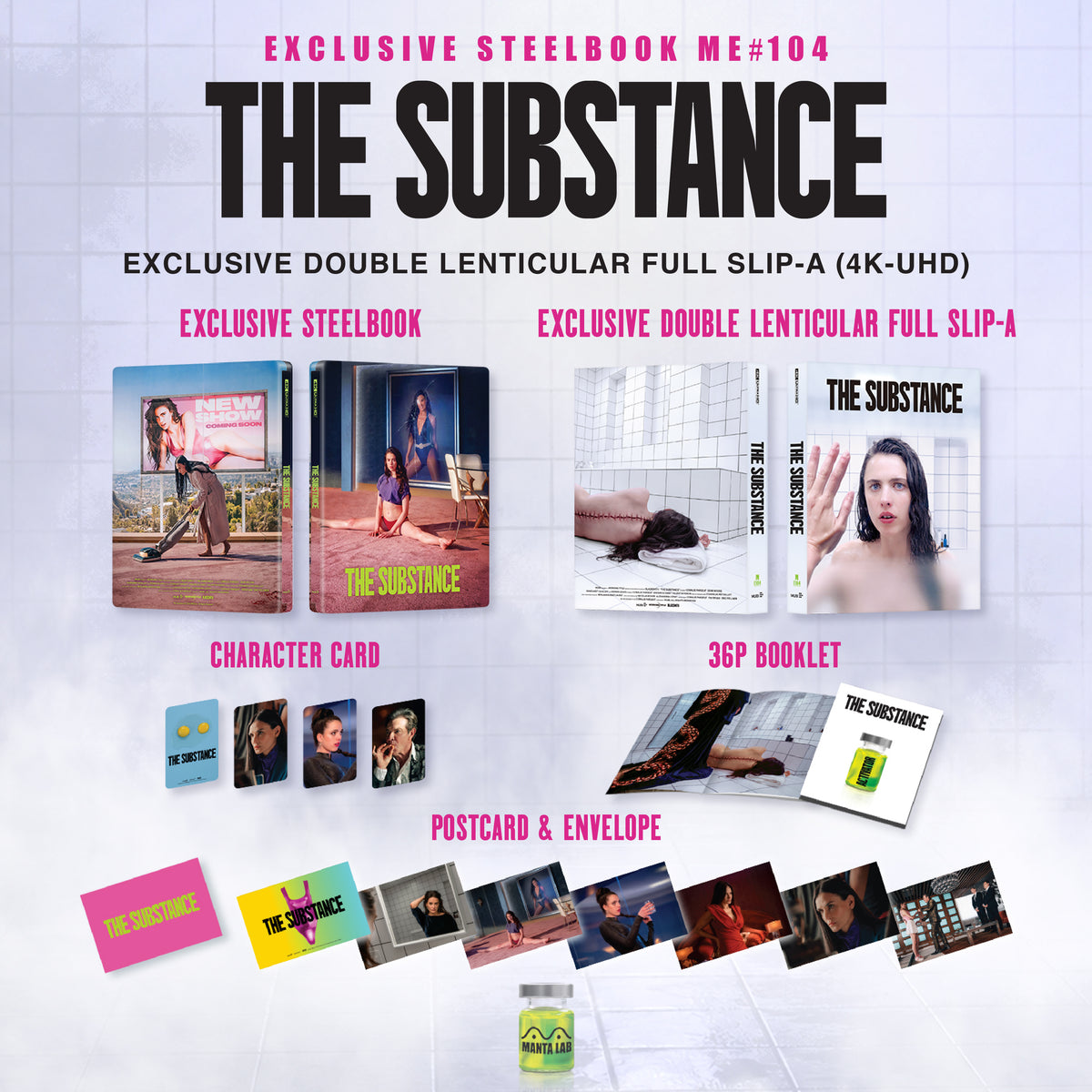The Substance 4K Blu-ray Steelbook Manta Lab Exclusive ME#104 Double Lenticular Full Slip A - PREORDER
