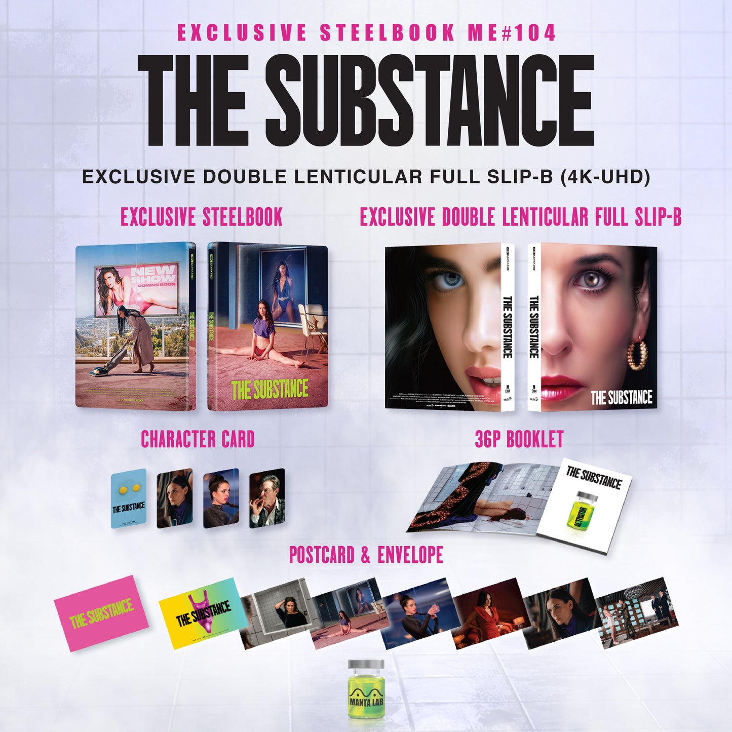 The Substance 4K Blu-ray Steelbook Manta Lab Exclusive ME#104 Double Lenticular Full Slip B - PREORDER